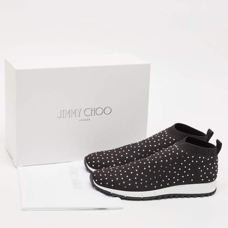 Pre Owned Jimmy Choo Black Knit Fabric Norway Slip On Sneakers Size 39.5