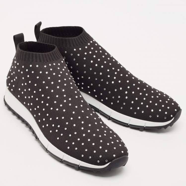 Pre Owned Jimmy Choo Black Knit Fabric Norway Slip On Sneakers Size 39.5