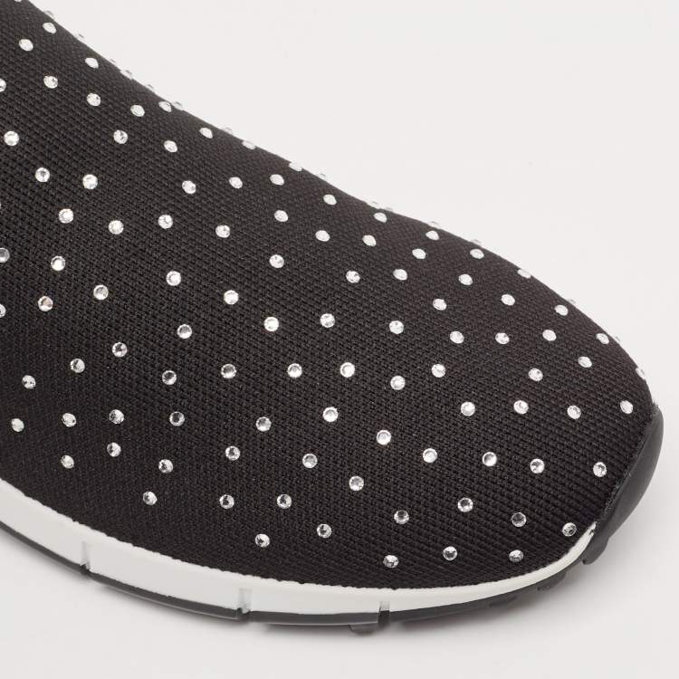Pre Owned Jimmy Choo Black Knit Fabric Norway Slip On Sneakers Size 39.5