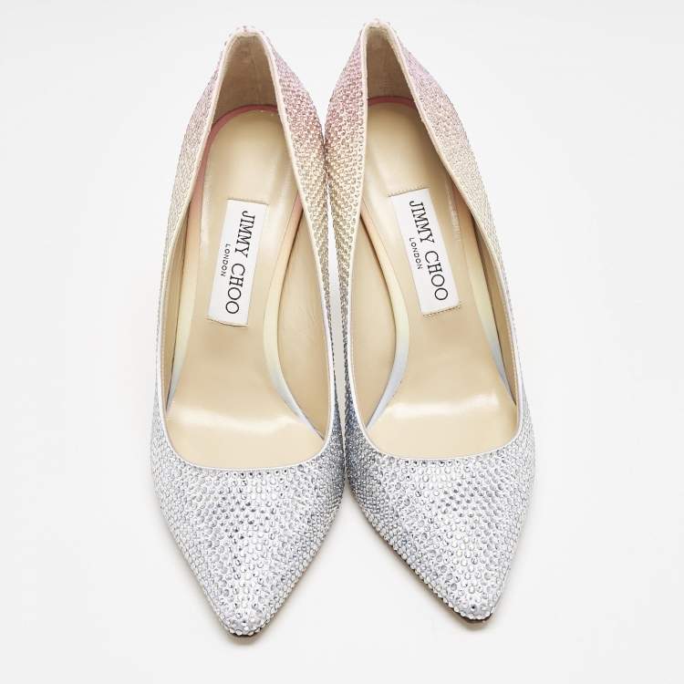 Pre Owned Jimmy Choo Ombre Silver/Pink Crystals Romy Pumps Size 39