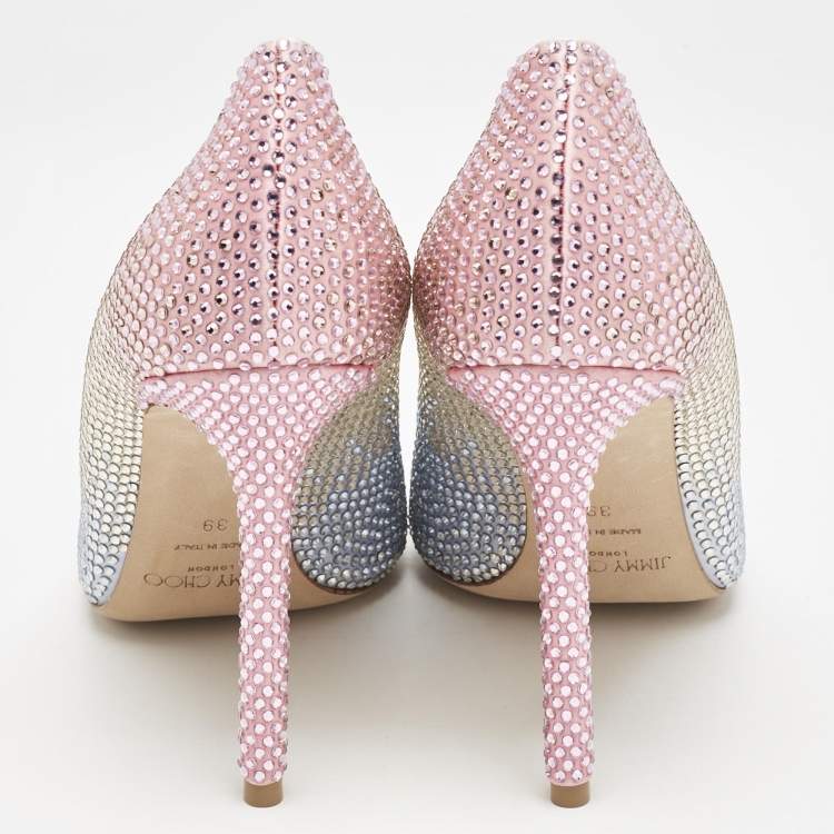 Pre Owned Jimmy Choo Ombre Silver/Pink Crystals Romy Pumps Size 39