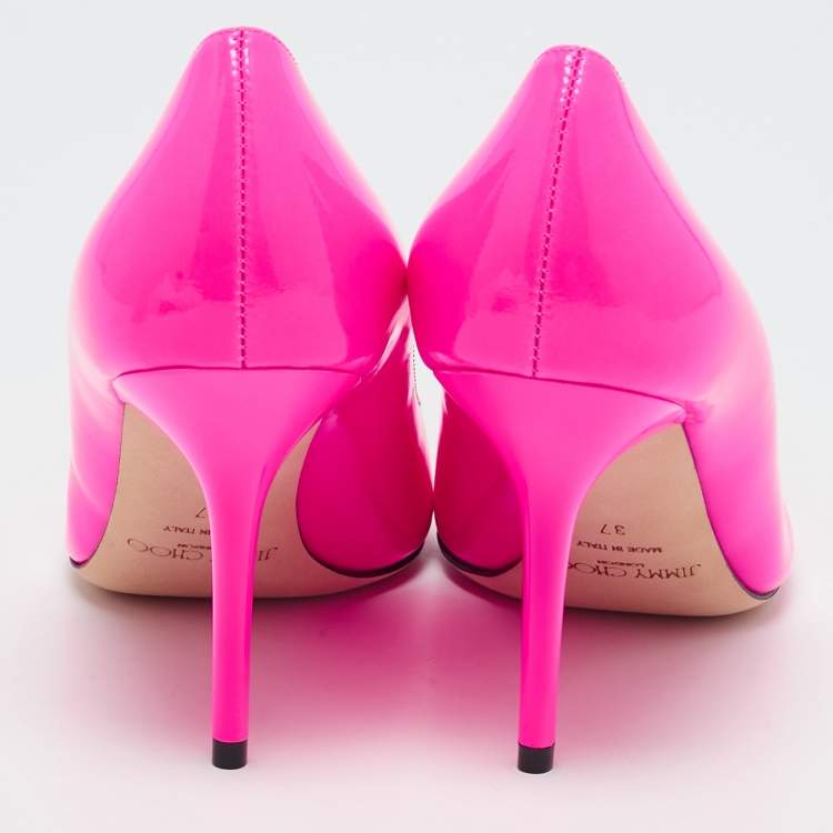 Pre Owned Jimmy Choo Neon Pink Patent Leather Agnes Pumps Size 37