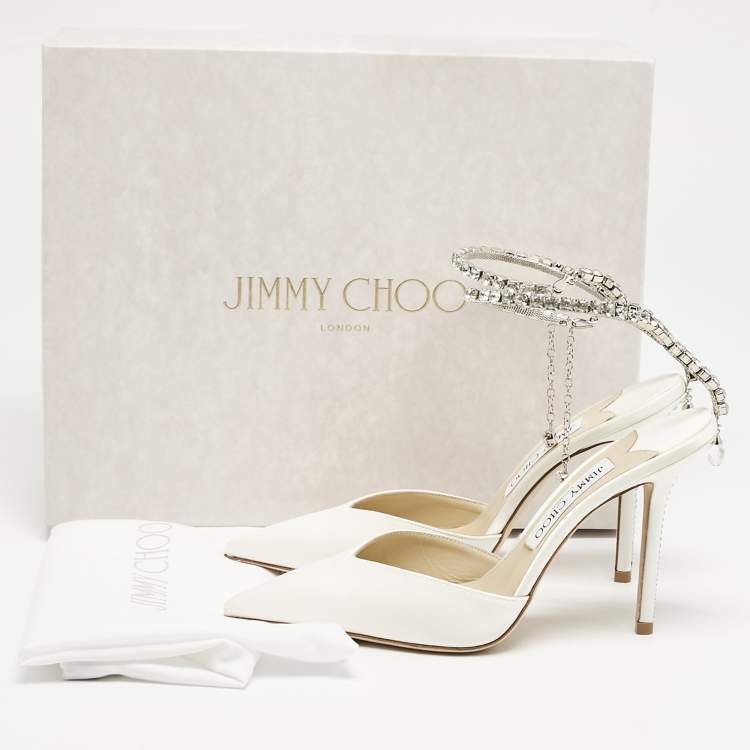 مملوكة مسبقًا Jimmy Choo Ivory Satin Crystal Embellished Saeda Pumps Size 37