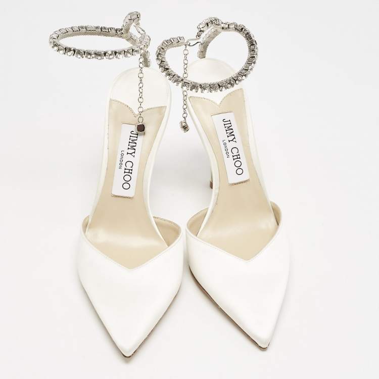 مملوكة مسبقًا Jimmy Choo Ivory Satin Crystal Embellished Saeda Pumps Size 37