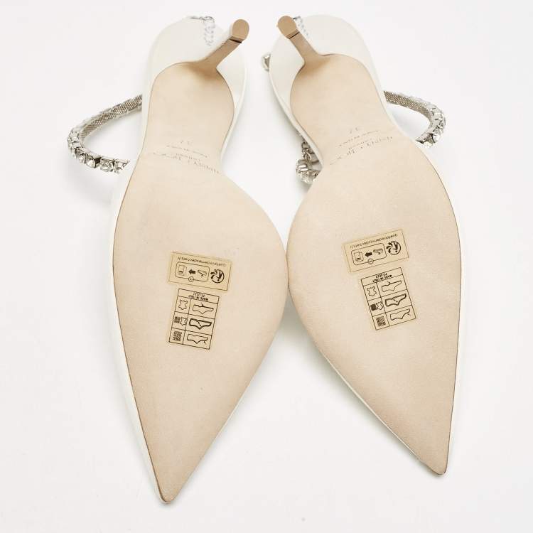 مملوكة مسبقًا Jimmy Choo Ivory Satin Crystal Embellished Saeda Pumps Size 37