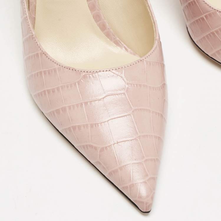 Pre Owned Jimmy Choo Blush Pink Croc Embossed Leather Love Pointed Toe Pumps Size 37