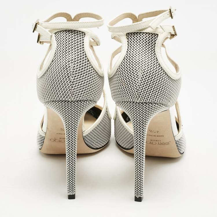 Pre Owned Jimmy Choo White/Black Raffia and Patent Leather Lancer Pumps Size 40.5