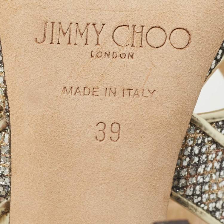 Pre Owned Jimmy Choo Gold Glitter and Leather Karla Sandals Size 39