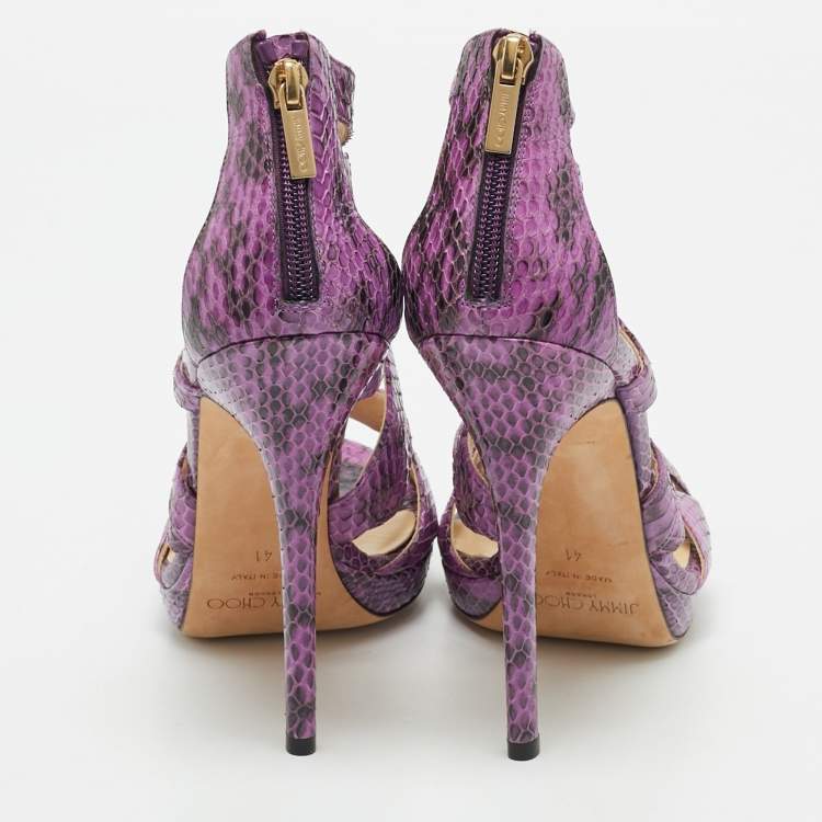 Pre Owned Jimmy Choo Purple Python Collar Platform Sandals Size 41