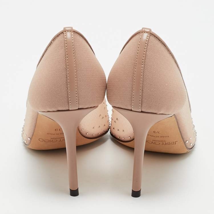 Pre Owned Jimmy Choo Pink Mesh Crystal Embellished Love Pumps Size 39