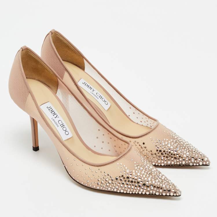 Pre Owned Jimmy Choo Pink Mesh Crystal Embellished Love Pumps Size 39