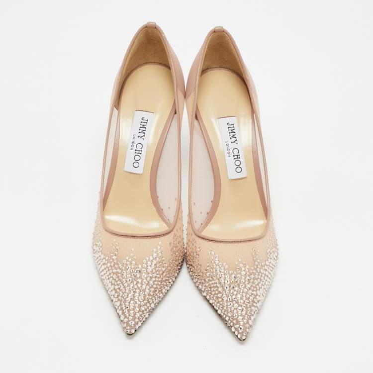 Pre Owned Jimmy Choo Pink Mesh Crystal Embellished Love Pumps Size 39