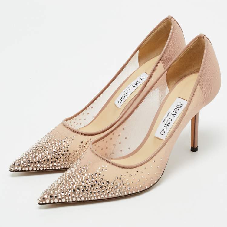 Pre Owned Jimmy Choo Pink Mesh Crystal Embellished Love Pumps Size 39