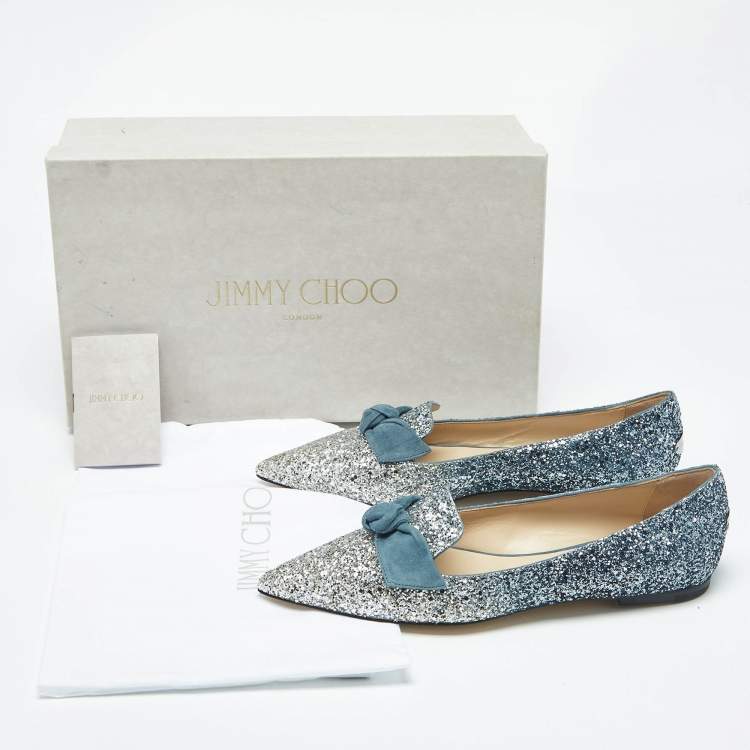 Pre Owned Jimmy Choo Ombre Blue Glitter Gabie Ballet Flats Size 36.5