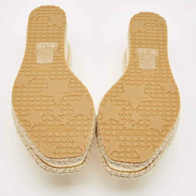 Pre Owned Jimmy Choo Gold Leather Wedge Slide Sandals Size 38