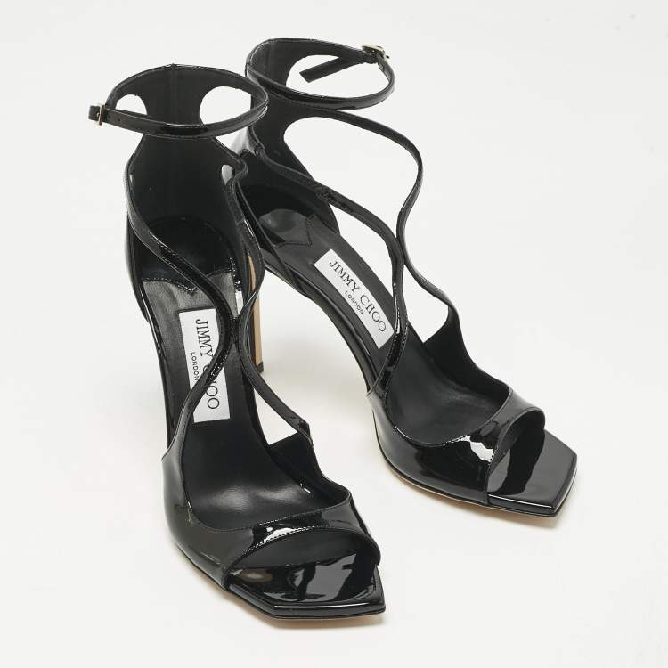 Pre Owned Jimmy Choo Black Patent Leather Azia Sandals Size 38