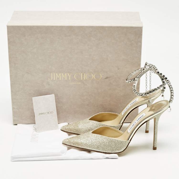 Pre Owned Jimmy Choo Gold Glitter Saeda Mary Jane Pumps Size 38