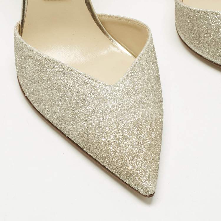 Pre Owned Jimmy Choo Gold Glitter Saeda Mary Jane Pumps Size 38