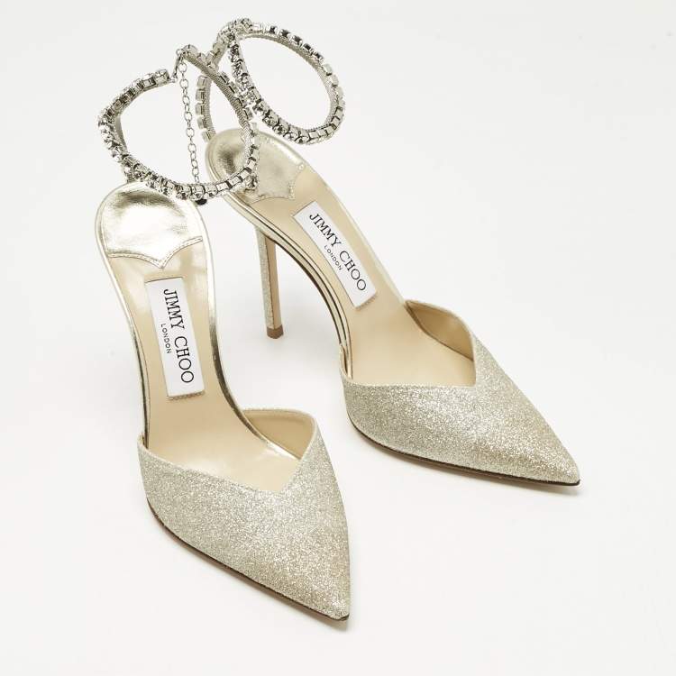 Pre Owned Jimmy Choo Gold Glitter Saeda Mary Jane Pumps Size 38