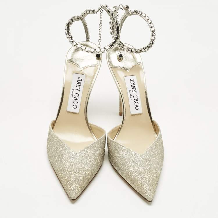 Pre Owned Jimmy Choo Gold Glitter Saeda Mary Jane Pumps Size 38