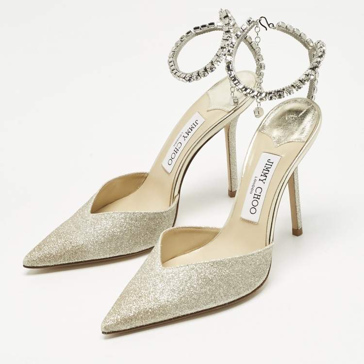 Pre Owned Jimmy Choo Gold Glitter Saeda Mary Jane Pumps Size 38