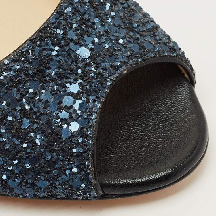 Pre Owned Jimmy Choo Navy Blue Glitter Isabel Peep Toe Pumps Size 36