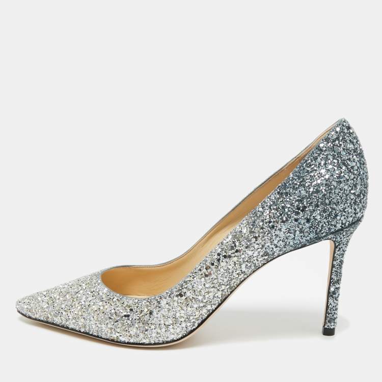 Pre Owned Jimmy Choo Silver/Blue Degrade Glitter Romy Pumps Size 41