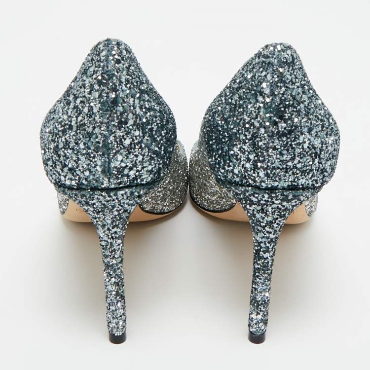 Pre Owned Jimmy Choo Silver/Blue Degrade Glitter Romy Pumps Size 41