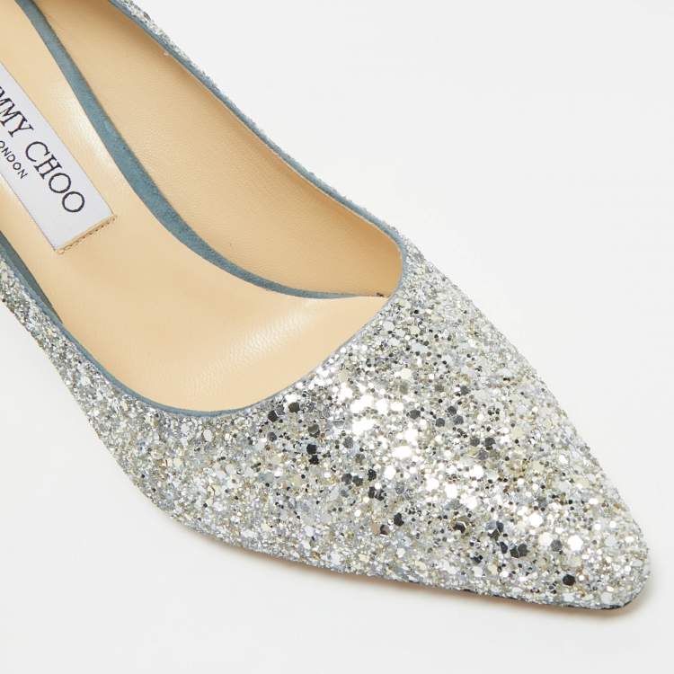 Pre Owned Jimmy Choo Silver/Blue Degrade Glitter Romy Pumps Size 41