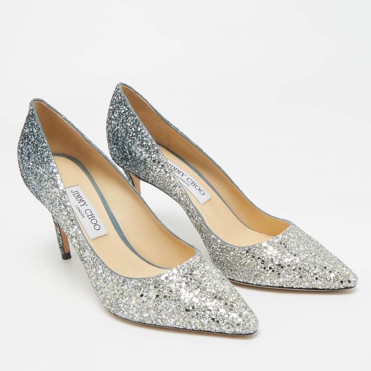 Pre Owned Jimmy Choo Silver/Blue Degrade Glitter Romy Pumps Size 41