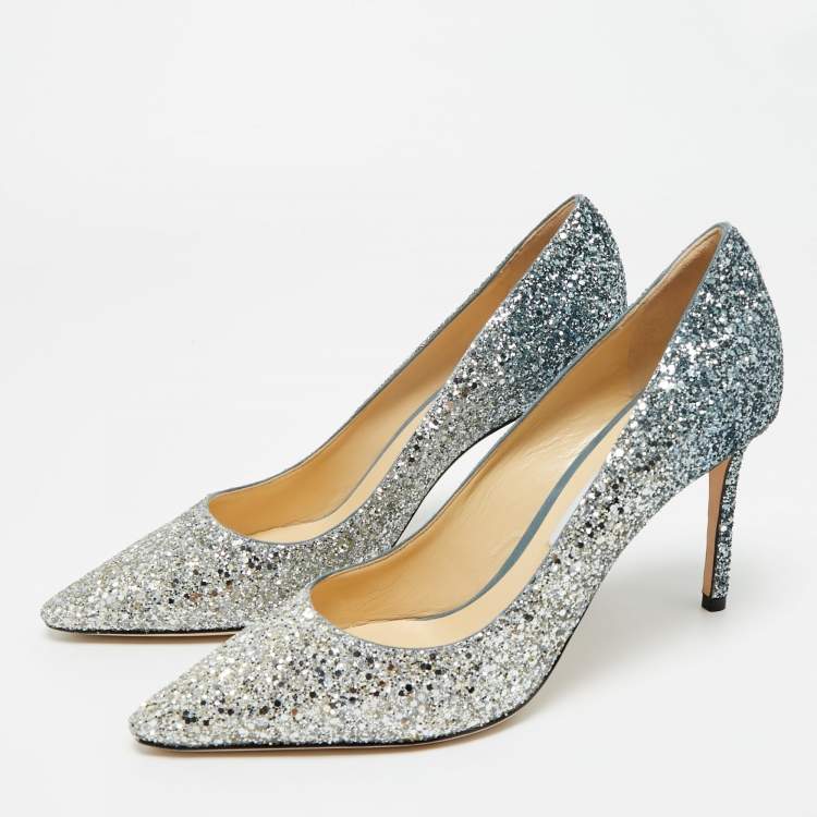 Pre Owned Jimmy Choo Silver/Blue Degrade Glitter Romy Pumps Size 41