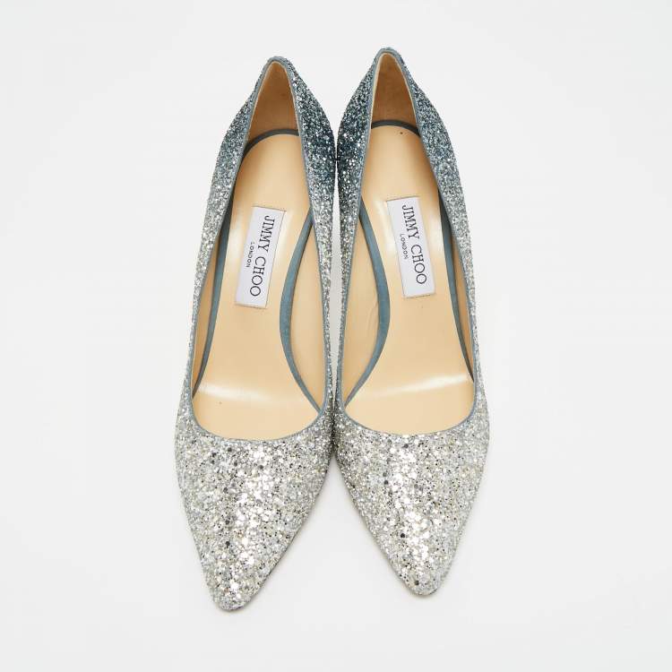 Pre Owned Jimmy Choo Silver/Blue Degrade Glitter Romy Pumps Size 41