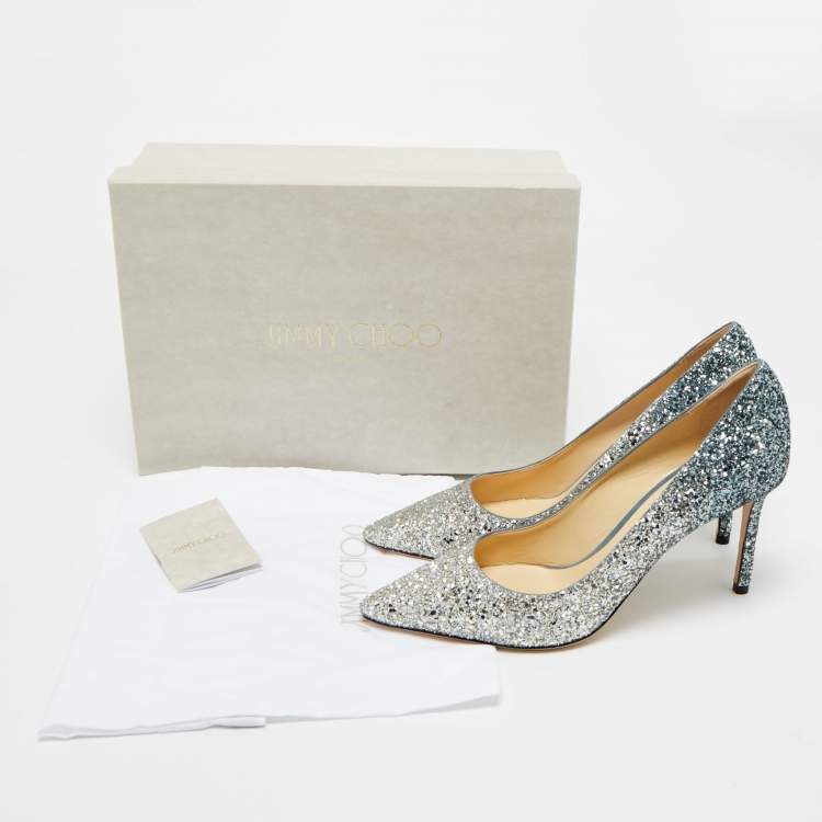 Pre Owned Jimmy Choo Silver/Blue Degrade Glitter Romy Pumps Size 41