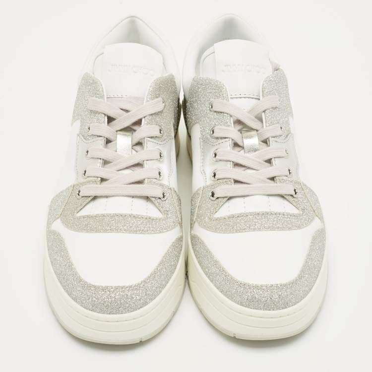 مملوكة مسبقًا Jimmy Choo Multicolor Glitter and Leather Raine Lace Up Sneakers Size 40