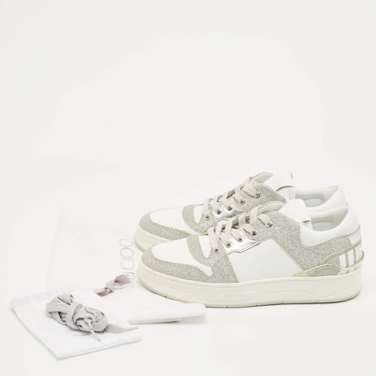 مملوكة مسبقًا Jimmy Choo Multicolor Glitter and Leather Raine Lace Up Sneakers Size 40