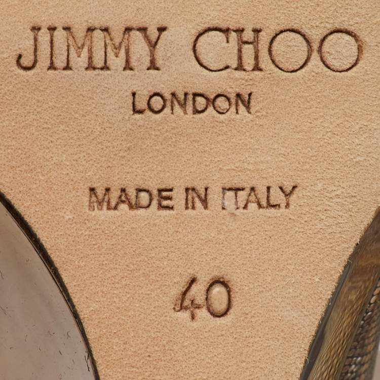 Pre Owned Jimmy Choo Metallic Gold Foil Leather Baxen Peep Toe Wedge Pumps Size 40