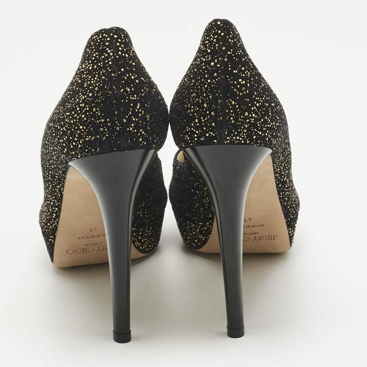 Pre Owned Jimmy Choo Black/Gold Texture Suede Peep Toe Pumps Size 41