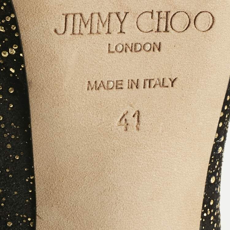 Pre Owned Jimmy Choo Black/Gold Texture Suede Peep Toe Pumps Size 41