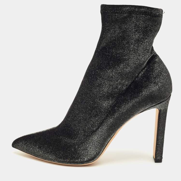 Pre Owned Jimmy Choo Black Lurex Fabric Ankle Length Boots Size 40.5