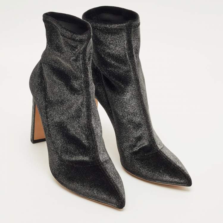 Pre Owned Jimmy Choo Black Lurex Fabric Ankle Length Boots Size 40.5