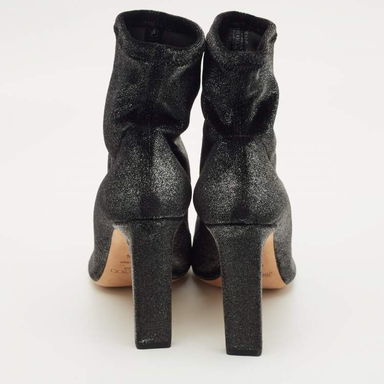 Pre Owned Jimmy Choo Black Lurex Fabric Ankle Length Boots Size 40.5