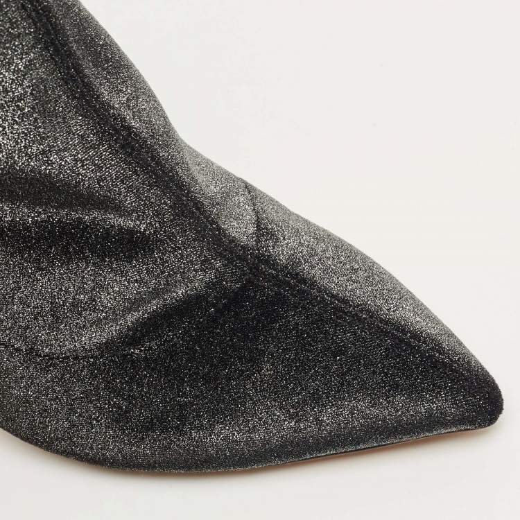 Pre Owned Jimmy Choo Black Lurex Fabric Ankle Length Boots Size 40.5