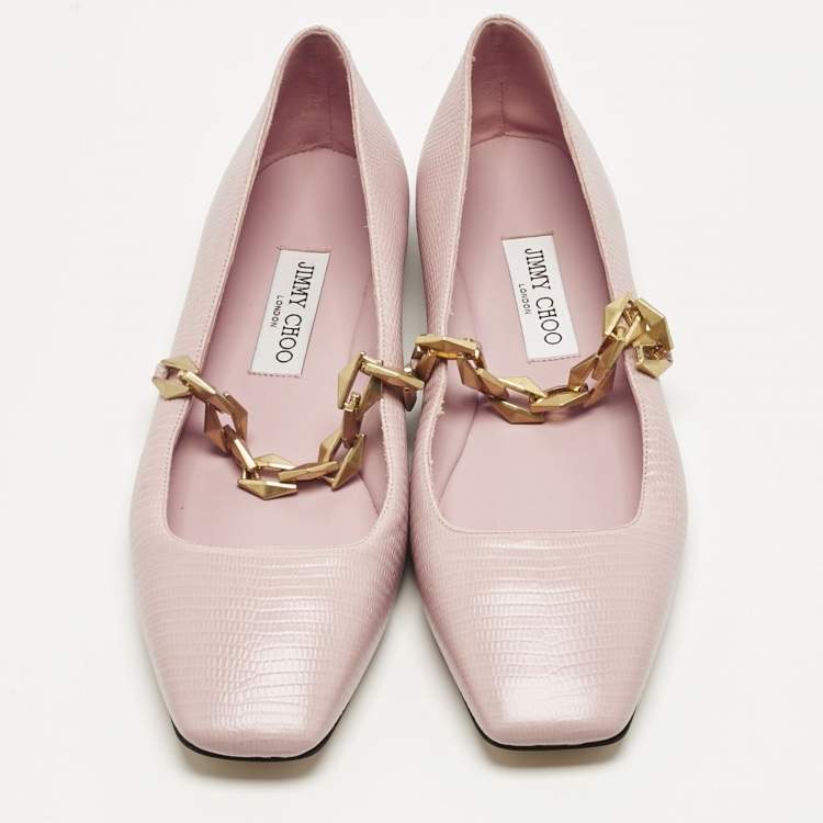 Pre Owned Jimmy Choo Pink Lizard Embossed Leather Diamond Tilda Ballet Flats Size 40