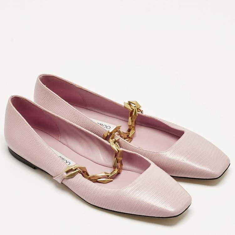 Pre Owned Jimmy Choo Pink Lizard Embossed Leather Diamond Tilda Ballet Flats Size 40