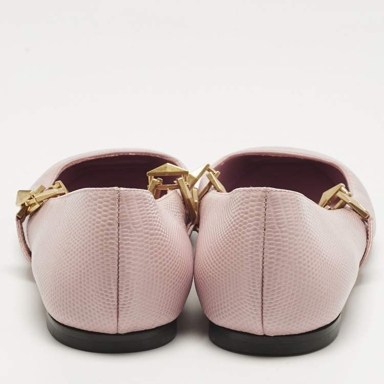 Pre Owned Jimmy Choo Pink Lizard Embossed Leather Diamond Tilda Ballet Flats Size 40