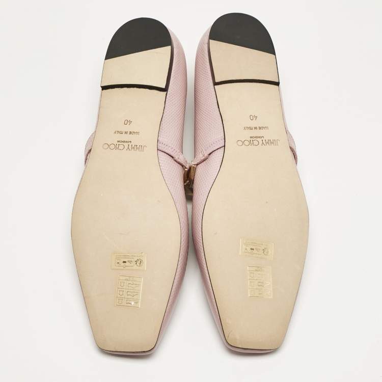 Pre Owned Jimmy Choo Pink Lizard Embossed Leather Diamond Tilda Ballet Flats Size 40