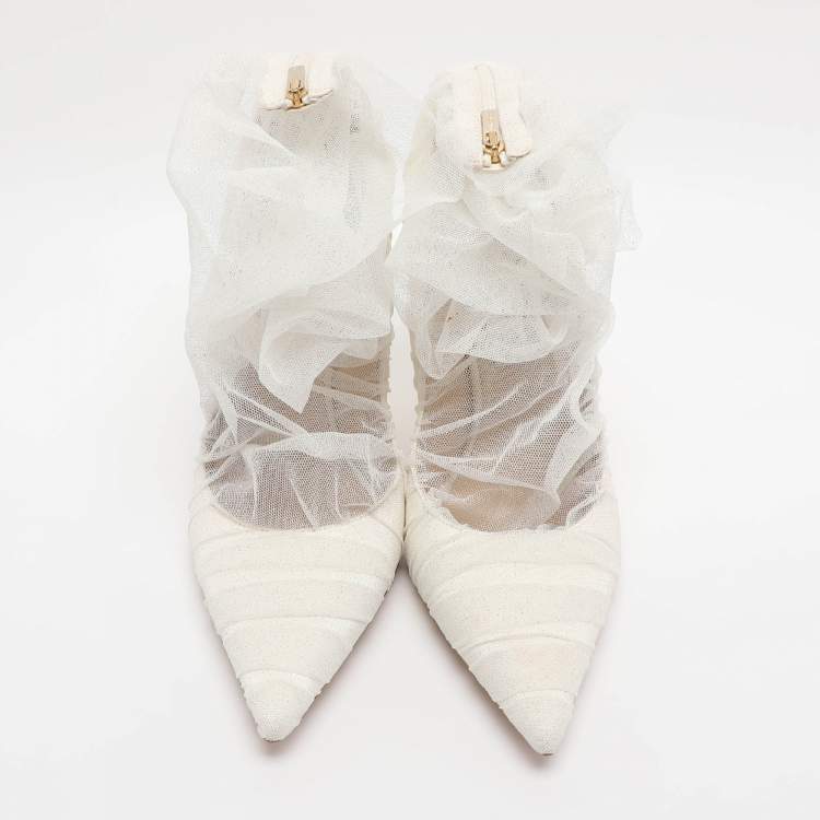 مملوكة مسبقًا Jimmy Choo White Lace And Mesh Lavish Pointed Toe Pumps Size 41