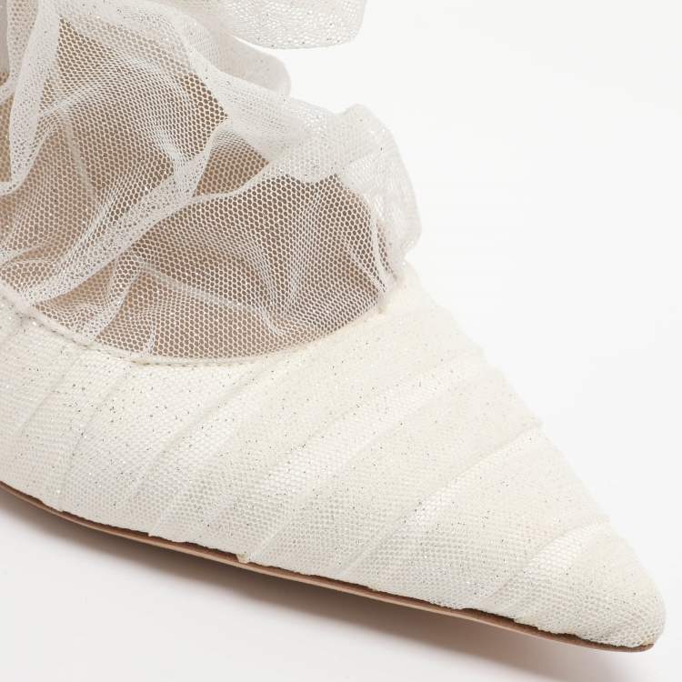 مملوكة مسبقًا Jimmy Choo White Lace And Mesh Lavish Pointed Toe Pumps Size 41