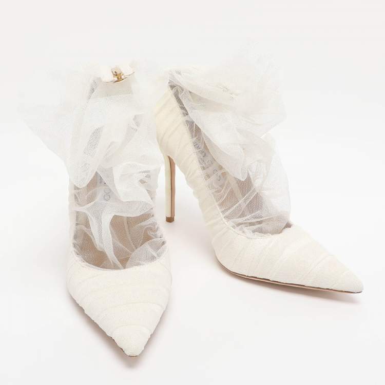 مملوكة مسبقًا Jimmy Choo White Lace And Mesh Lavish Pointed Toe Pumps Size 41