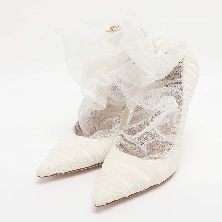 مملوكة مسبقًا Jimmy Choo White Lace And Mesh Lavish Pointed Toe Pumps Size 41